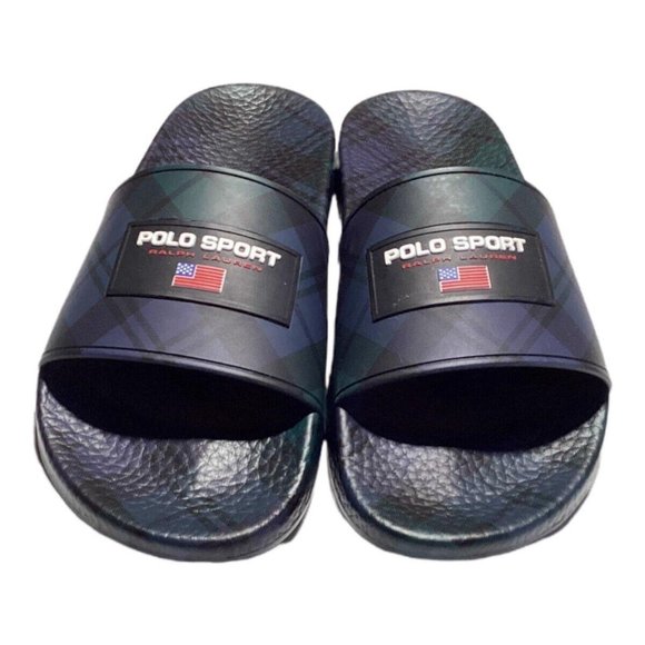 Polo Ralph Lauren Polo Sport Tartan Plaid Slides Sz 9 Mens Navy Green Black main image 5